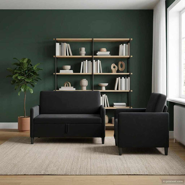 Sofa sæt med opbevaring 2 stk. Sort Polyester