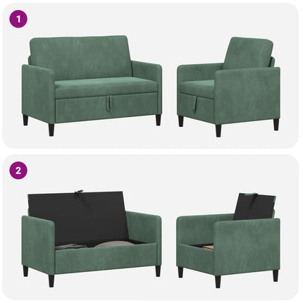Sofa sæt med opbevaring 2 stk. Havgrøn Polyester