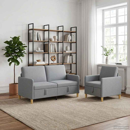 Sofa sæt med opbevaring 2 pcs Lysegrå Polyester