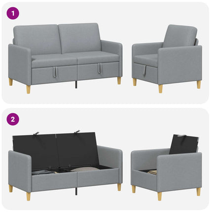 Sofa sæt med opbevaring 2 stk. Lysegrå Polyester