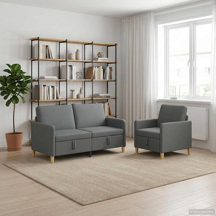 Sofa sæt med opbevaring 2 pcs Mørkegrå Polyester