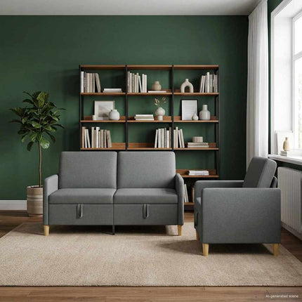 Sofa sæt med opbevaring 2 stk. Mørkegrå Polyester