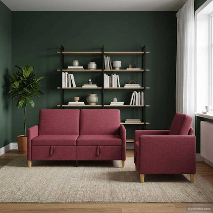 Sofa sæt med opbevaring 2 stk. Vinrød Polyester