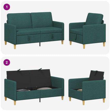 Sofa sæt med opbevaring 2 stk. Mørkegrøn Polyester