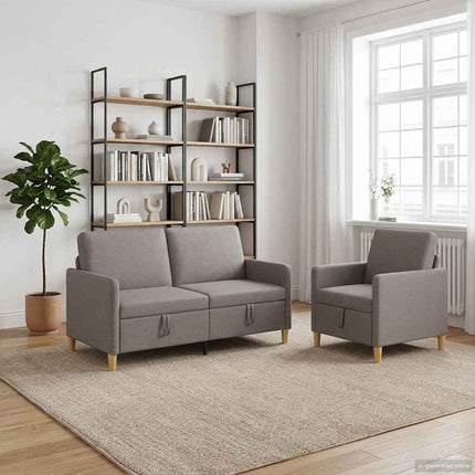 Sofa sæt med opbevaring 2 stk. Gråbrun Polyester