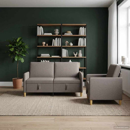 Sofa sæt med opbevaring 2 stk. Gråbrun Polyester