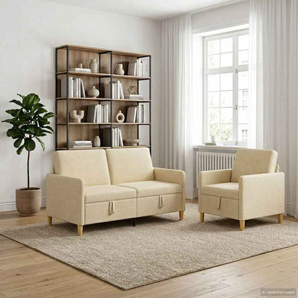 Sofa sæt med opbevaring 2 stk. Cremefarvet Polyester