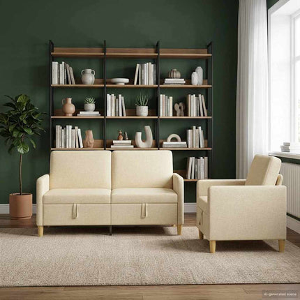 Sofa sæt med opbevaring 2 stk. Cremefarvet Polyester