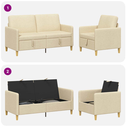 Sofa sæt med opbevaring 2 stk. Cremefarvet Polyester