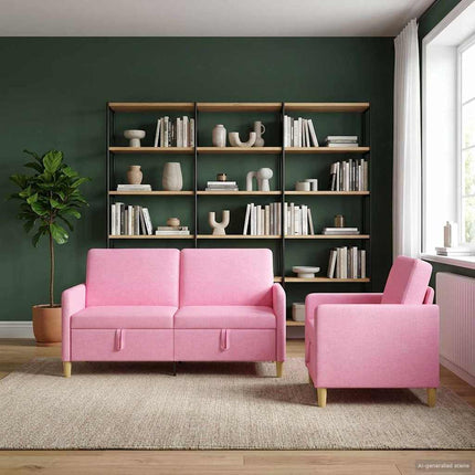 Sofa sæt med opbevaring 2 stk. Lyserød Polyester