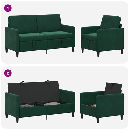 Sofa sæt med opbevaring 2 stk. Mørkegrøn Polyester