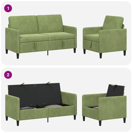 Sofa sæt med opbevaring 2 stk. Lys grøn Polyester