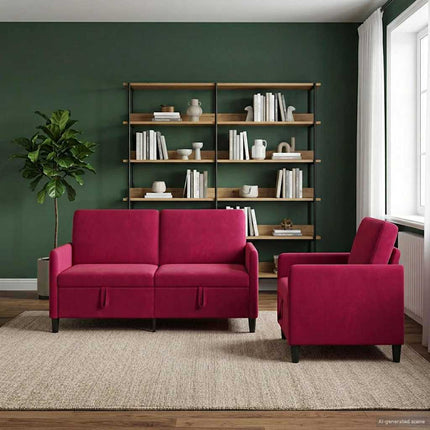 Sofa sæt med opbevaring 2 stk. Vinrød Polyester