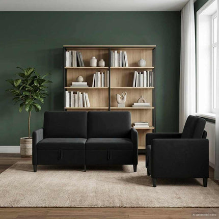 Sofa sæt med opbevaring 2 stk. Sort Polyester
