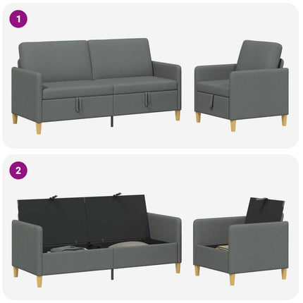 Sofa sæt med opbevaring 2 stk. Mørkegrå Polyester