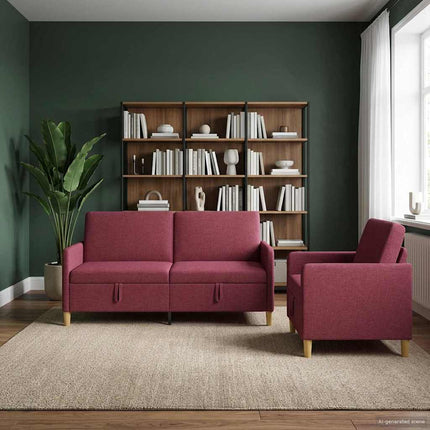 Sofa sæt med opbevaring 2 stk. Vinrød Polyester