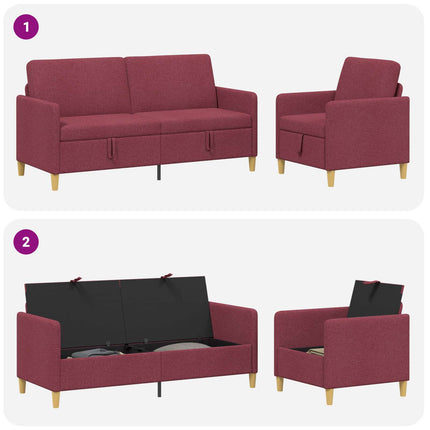 Sofa sæt med opbevaring 2 stk. Vinrød Polyester