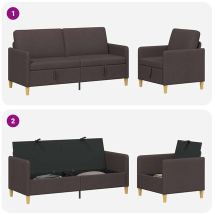 Sofa sæt med opbevaring 2 pcs Mørk Brun Polyester