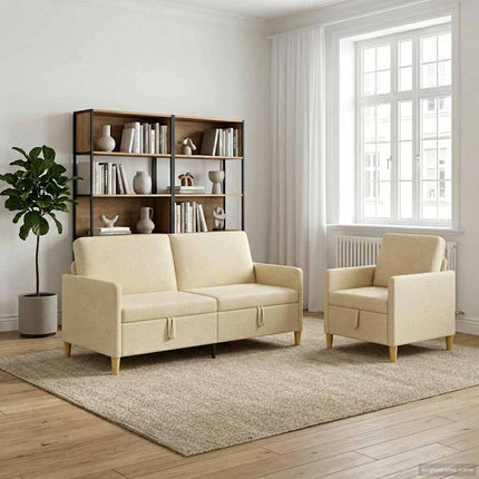 Sofa sæt med opbevaring 2 stk. Cremefarvet Polyester