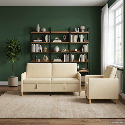 Sofa sæt med opbevaring 2 stk. Cremefarvet Polyester