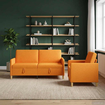 Sofa sæt med opbevaring 2 stk. Mørk Gul Polyester