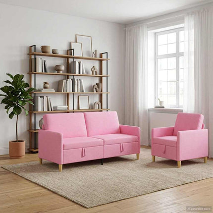Sofa sæt med opbevaring 2 pcs Lyserød Polyester