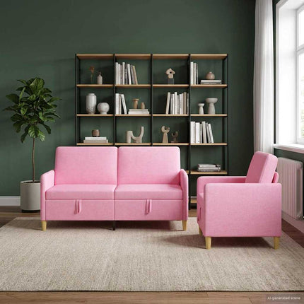 Sofa sæt med opbevaring 2 stk. Lyserød Polyester