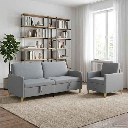 Sofa sæt med opbevaring 2 stk. Lysegrå Polyester