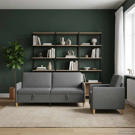Sofa sæt med opbevaring 2 stk. Mørkegrå Polyester