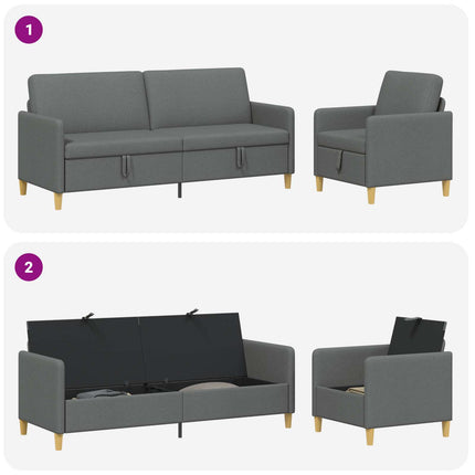 Sofa sæt med opbevaring 2 stk. Mørkegrå Polyester