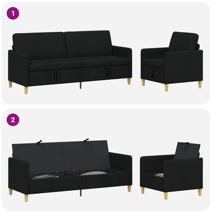 Sofa sæt med opbevaring 2 stk. Sort Polyester
