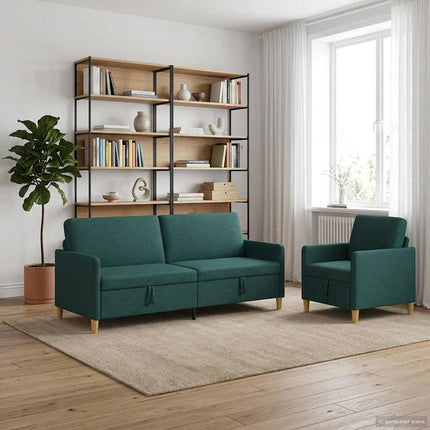 Sofa sæt med opbevaring 2 pcs Mørkegrøn Polyester