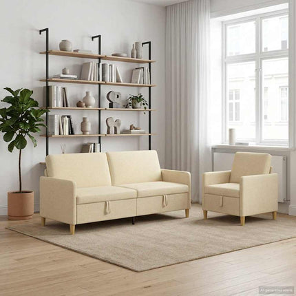 Sofa sæt med opbevaring 2 stk. Cremefarvet Polyester