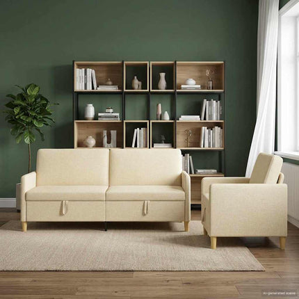 Sofa sæt med opbevaring 2 pcs Cremefarvet Polyester