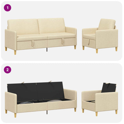 Sofa sæt med opbevaring 2 stk. Cremefarvet Polyester
