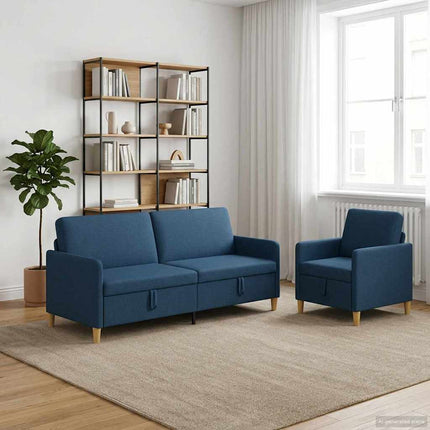 Sofa sæt med opbevaring 2 stk. Blå Polyester