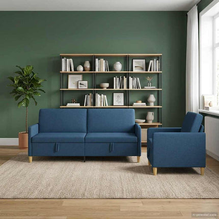 Sofa sæt med opbevaring 2 stk. Blå Polyester