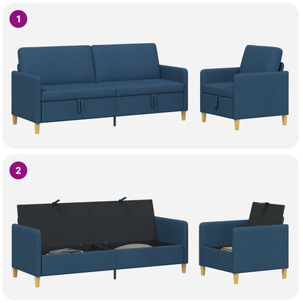 Sofa sæt med opbevaring 2 stk. Blå Polyester