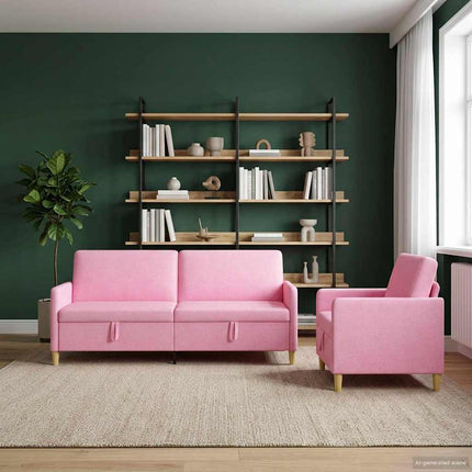 Sofa sæt med opbevaring 2 stk. Lyserød Polyester