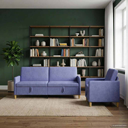 Sofa sæt med opbevaring 2 stk. Jeans blå Polyester
