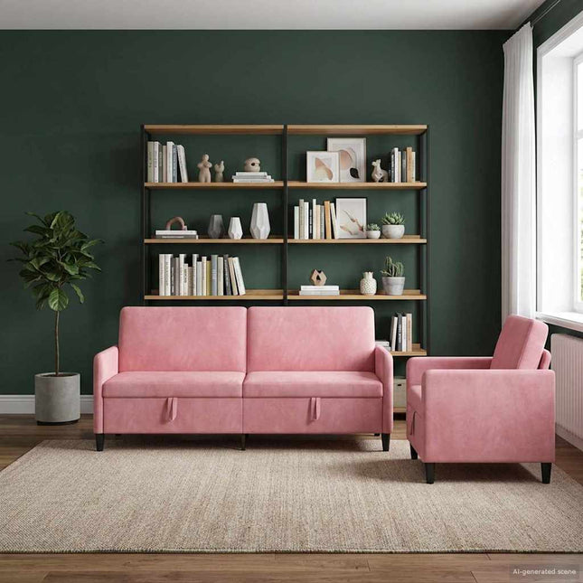 Sofa sæt med opbevaring 2 stk. Lyserød Polyester