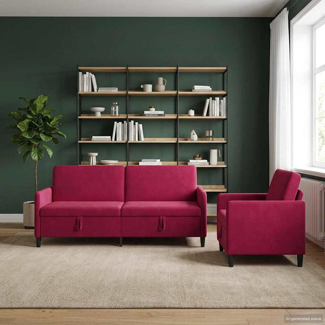Sofa sæt med opbevaring 2 stk. Vinrød Polyester