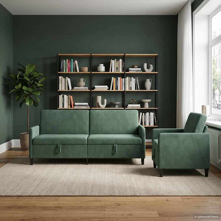 Sofa sæt med opbevaring 2 stk. Havgrøn Polyester