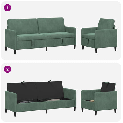 Sofa sæt med opbevaring 2 stk. Havgrøn Polyester