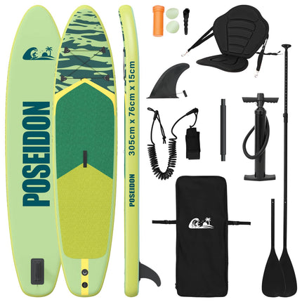 SUP board med sæde 2-i-1 POSEIDON 305 x 76 x 15 cm Grøn til
