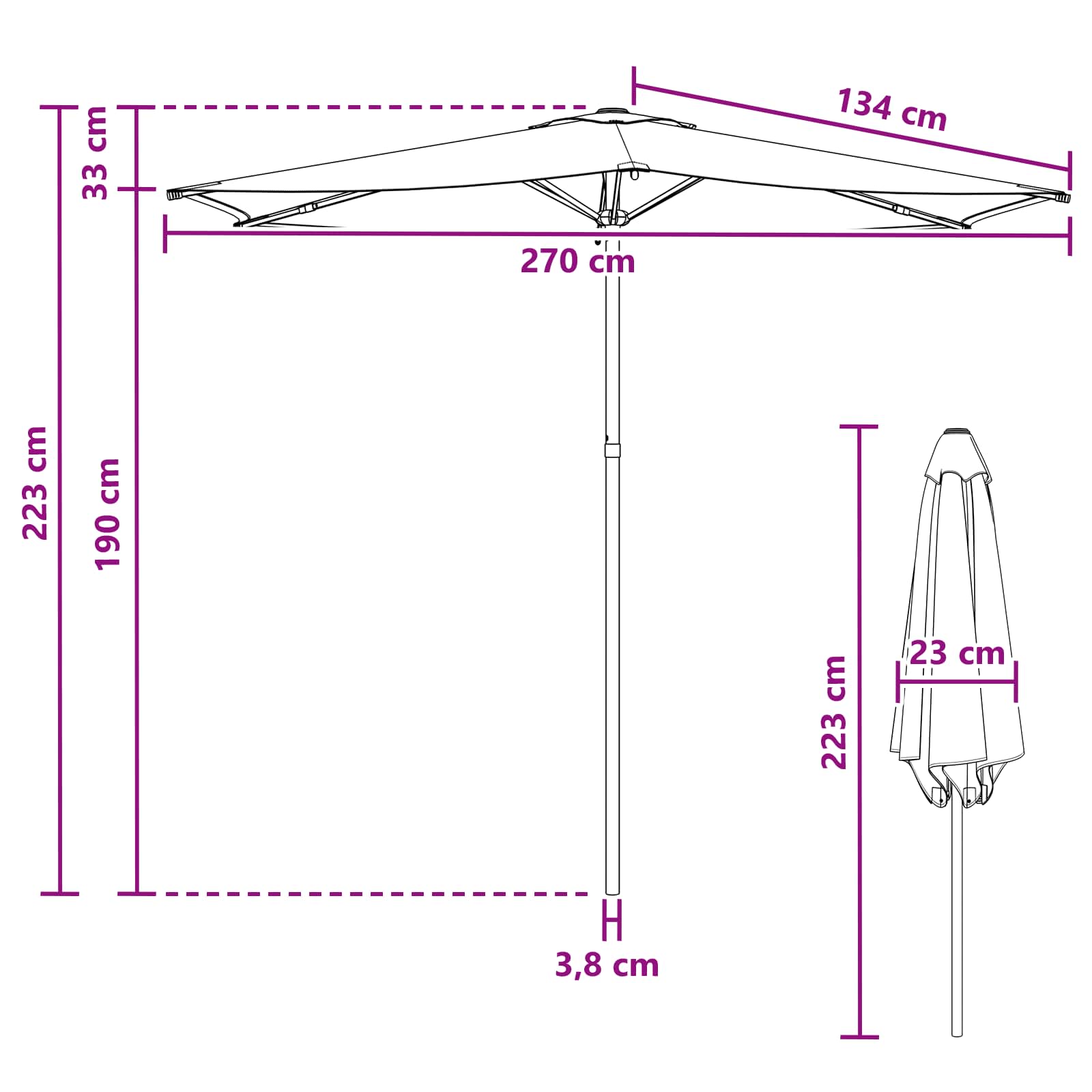 Havesol 270 x 270 cm Polyester Rektangulær Gråbrun