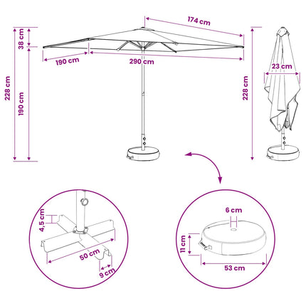 Haveparasol med base 200 x 300 cm Polyester Rektangulær