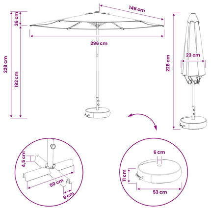 Haveparasol med base 300 x 300 cm Polyester Rektangulær Gråbrun