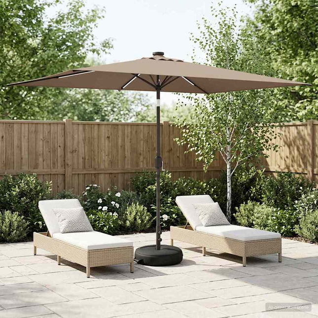 Haveparasol med LED lys og fod 200 x 300 cm Polyester Gråbrun