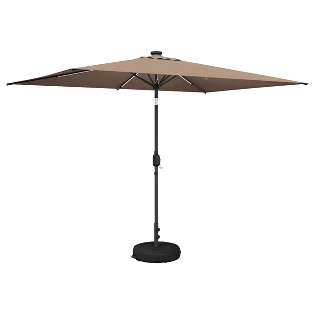 Haveparasol med LED lys og fod 200 x 300 cm Polyester Gråbrun
